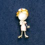 Broche «Médecin», œil de chat blanc, émail rose, métal doré 36 × 15 mm
