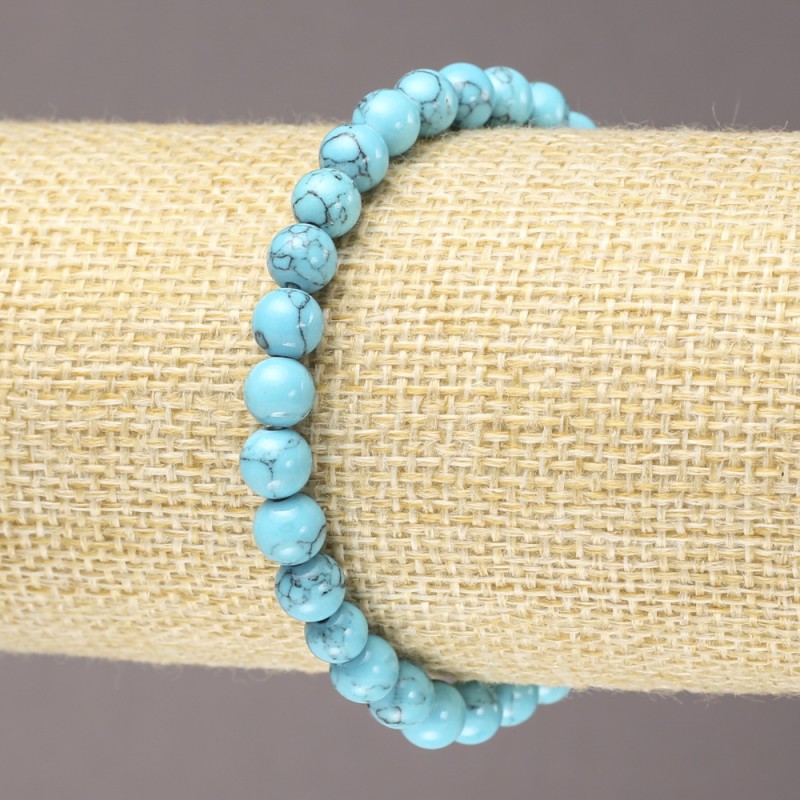Bracelet élastique turquoise (press) perles lisses, diamètre 6 mm+