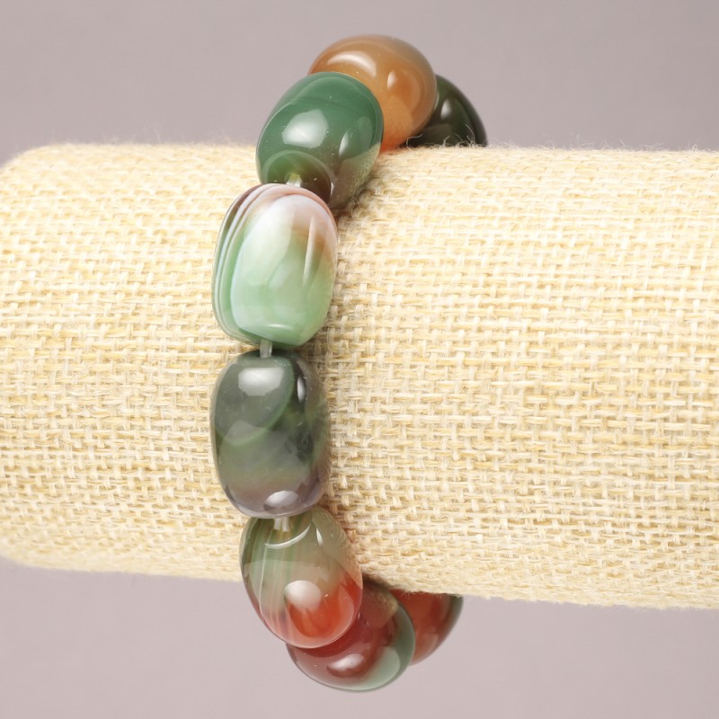 Bracelet élastique en agate brésilienne, barillet lisse, diamètre 17×13 mm+