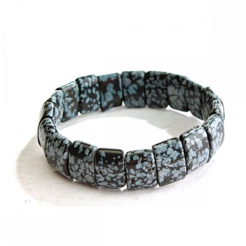 Bracelet élastique noir et blanc en obsidienne neige « Larmes d'Apache » – pierres rectangulaires 11x15 mm (±)