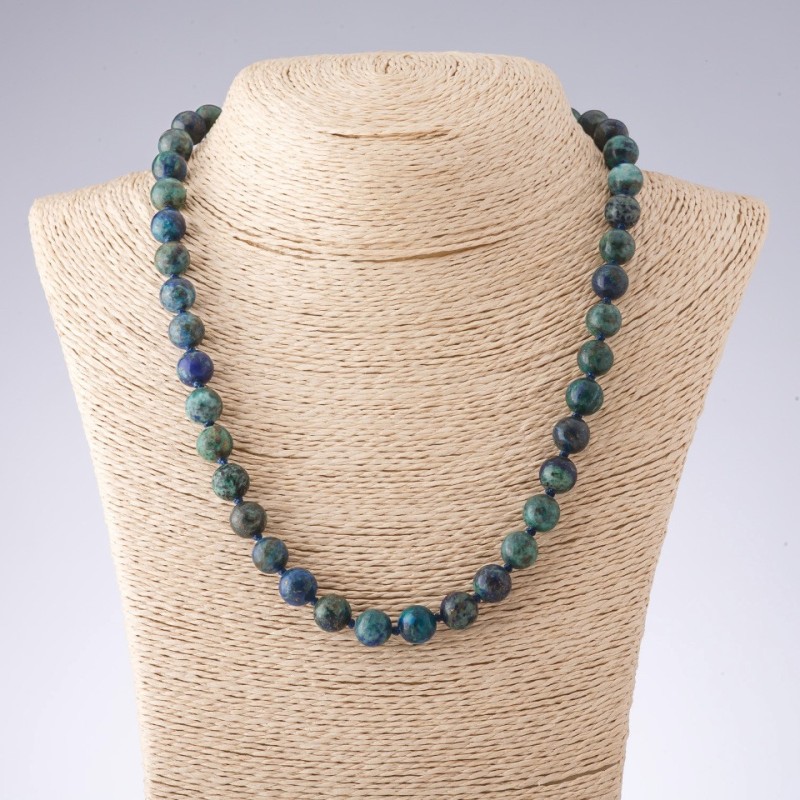 Collier d'azurite, billes lisses de 10 mm, longueur 50 cm