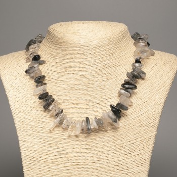 Collier en pierre naturelle quartz rutile poilu copeau «aiguille», diamètre 15×5 mm, longueur 48 cm +