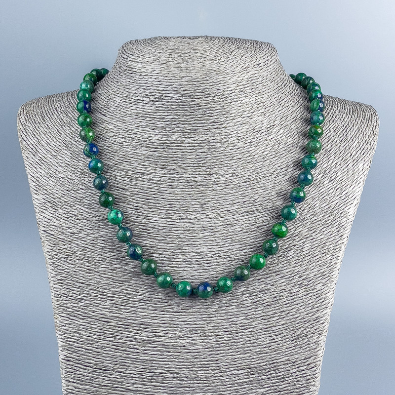 Collier en azurite, perles lisses de 8 mm, longueur 48 cm +
