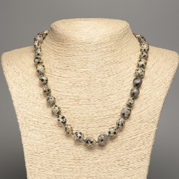 Collier en jaspe dalmatien, perles rondes polies, diamètre 10 × 11 mm, longueur 48 cm +