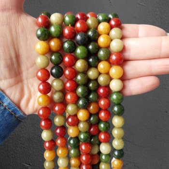 Perles assorties en pierre naturelle — boules lisses, diamètre 10,5 mm ± sur fil, longueur 38 cm+