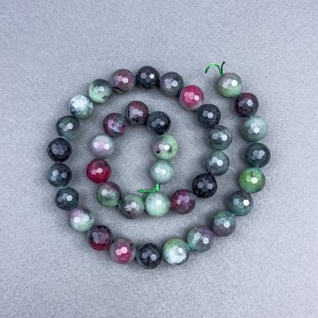 Perles de zoïsite naturelle, boule facetée, diamètre 10 mm ±, sur fil, longueur 39 cm+
