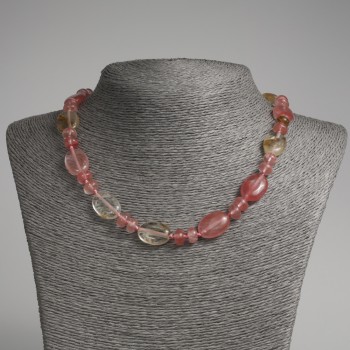 Collier en calcédoine naturelle – perles plates ovales, diamètre 13×18 mm, rondelles 9×6 mm, longueur 45 cm