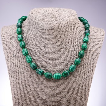 Collier en malachite (pressé), diamètre 10×14 mm ±, longueur 45 cm ±