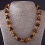 Collier hexagonal en pierre œil de tigre « cristal tchèque » Longueur 48 cm, diamètre 13 mm
