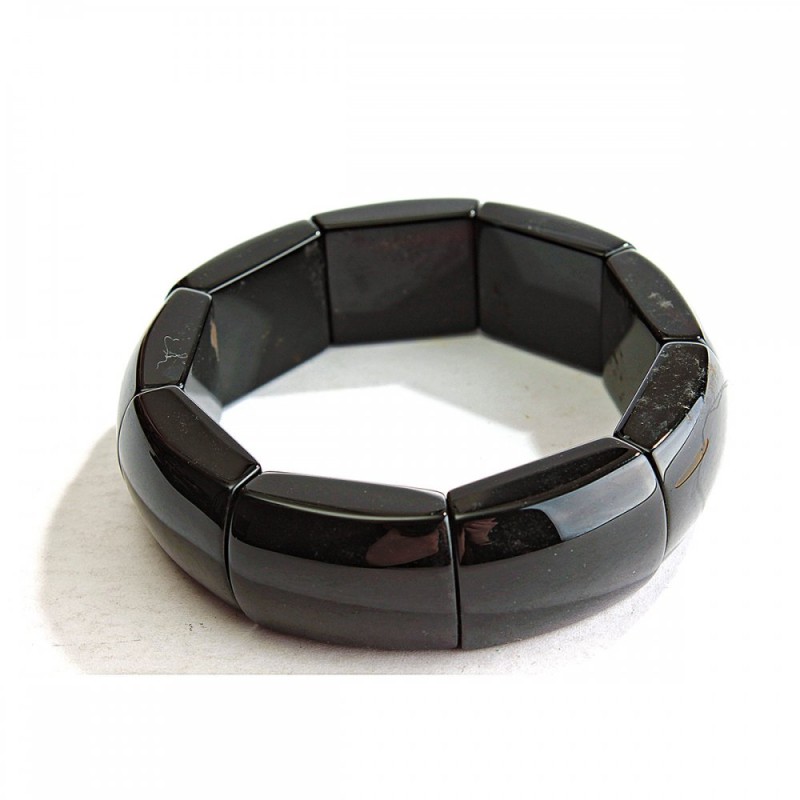 Bracelet élastique en agate noire, pierres rectangulaires 19×25 (±) mm