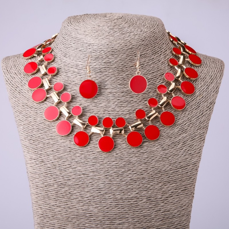 Ensemble collier «Portes» et boucles d'oreilles émail rouge, longueur 45 cm