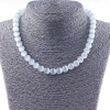 Collier œil-de-chat, billes de 10 mm, couleur gris, longueur 40 cm