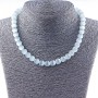 Collier œil-de-chat, billes de 10 mm, couleur gris, longueur 40 cm