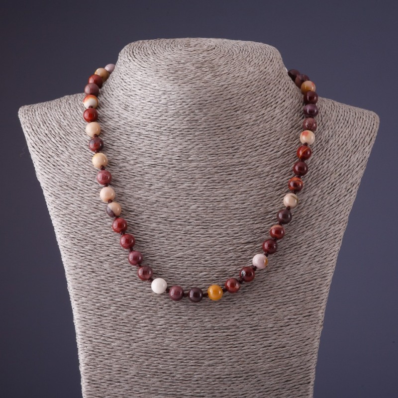 Collier en jaspe mokaïte, longueur 45 cm, diamètre 8 mm