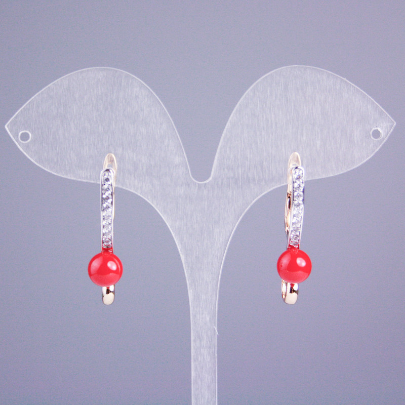 Boucles d'oreilles Xuping en or plaqué 18K avec perle rouge et strass blancs
