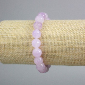 Bracelet en kunzite facettée, billes de 10 mm, longueur 18 cm ± (élastique)