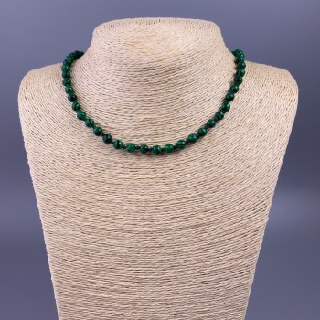 Collier en malachite (pressé) billes lisses, diamètre 6 mm, longueur 48 cm