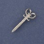 Broche en forme de ciseaux, cristal blanc, métal argenté, 15×34 mm