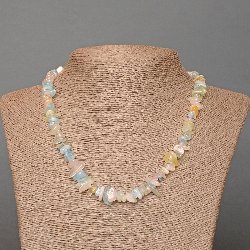 Collier en Morganite naturelle, éclats, diamètre 9×3 mm, longueur 48 cm
